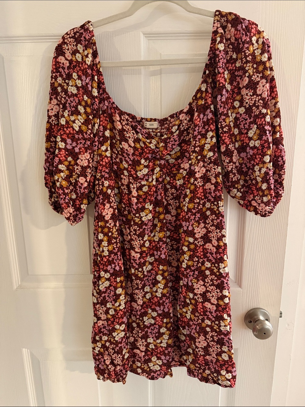 Billabong Burgundy Pink Floral Puff-Sleeve Mini Dress